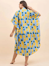 Long Kaftan Dress in Blue and Yellow Pineapple Print